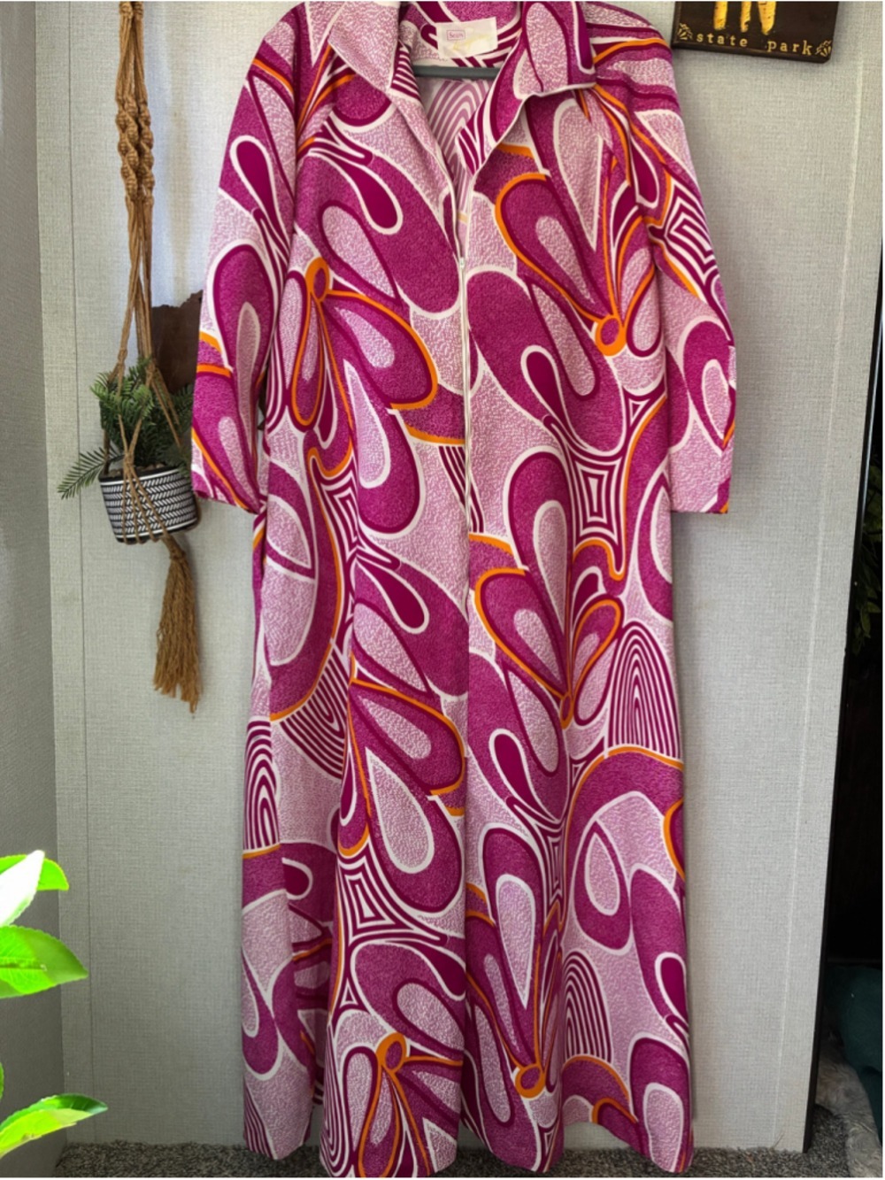 Sears 1969 Loungewear House Coat Pink Purple Abstract Print Large